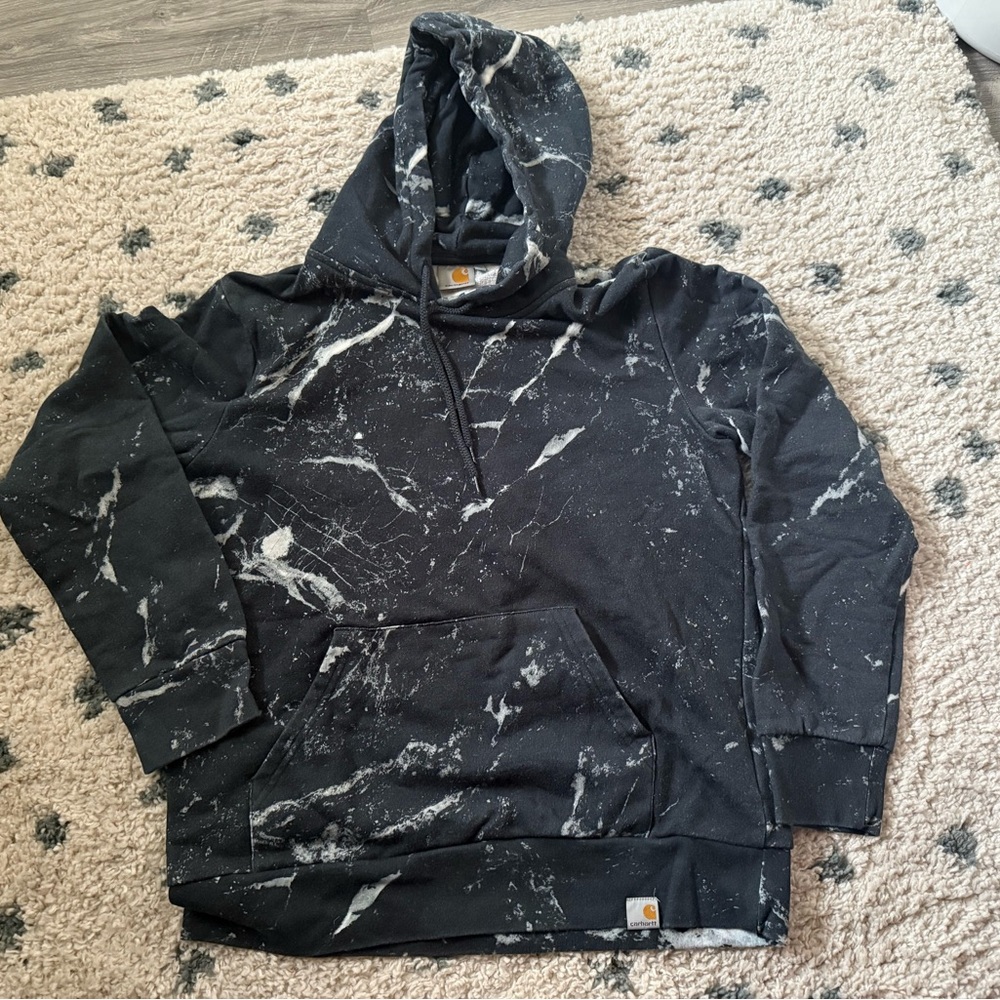 Carhartt WIP Black and White Marble Patterned Hoodie